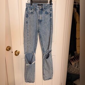 White Fox Boutique Light Blue Ripped Straight Leg Jeans